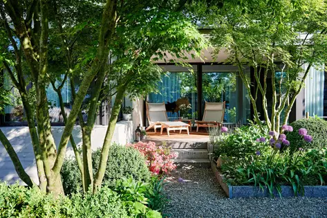 Staudenrabatte im Abendlicht